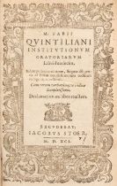 Quintilian. Institutionum Oratoriarum libri duodecim, 2 parts in one,. 1591