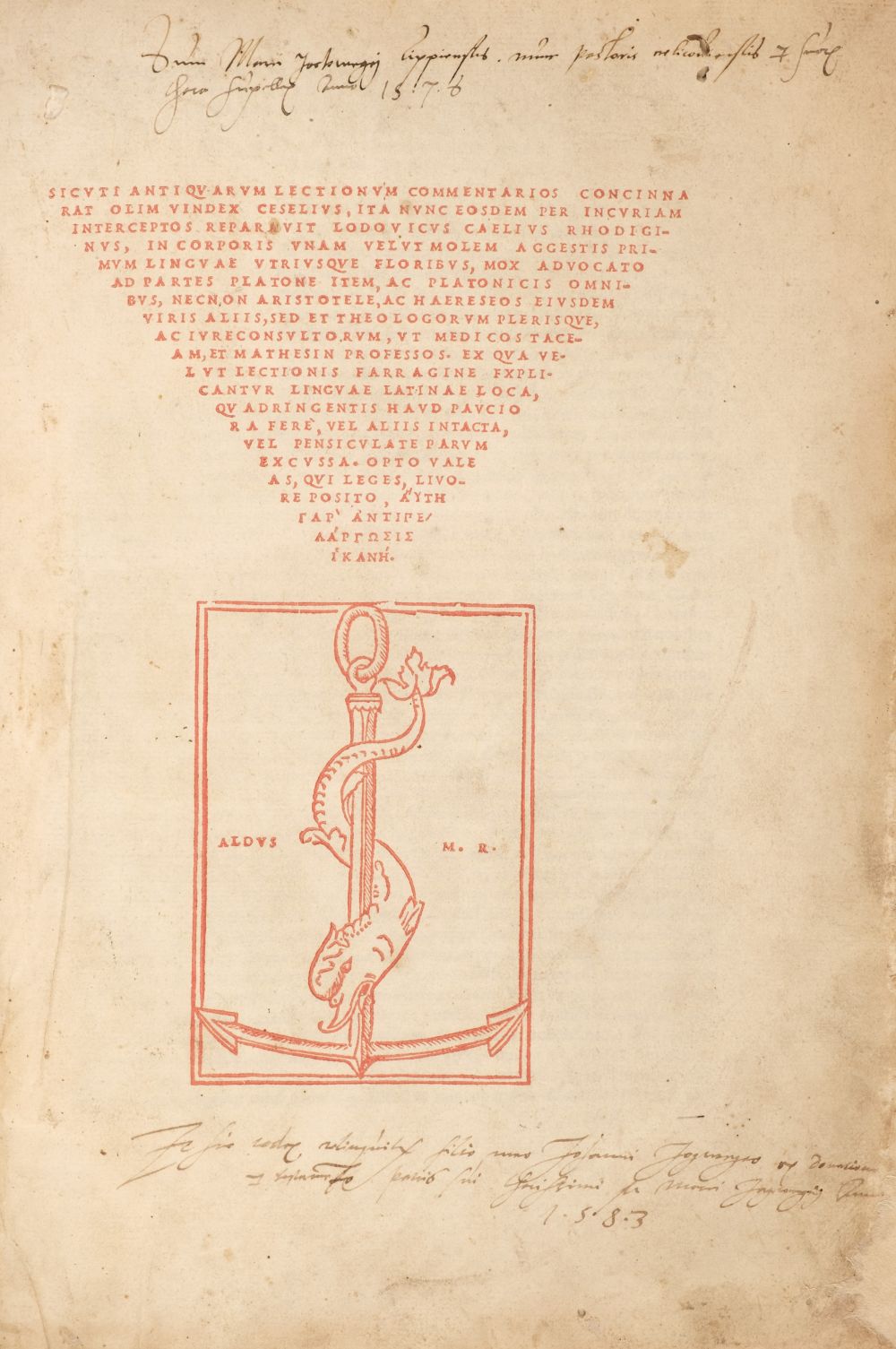 Rhodiginus (Caelius). Antiquae lectiones, 1516 - Bild 2 aus 3