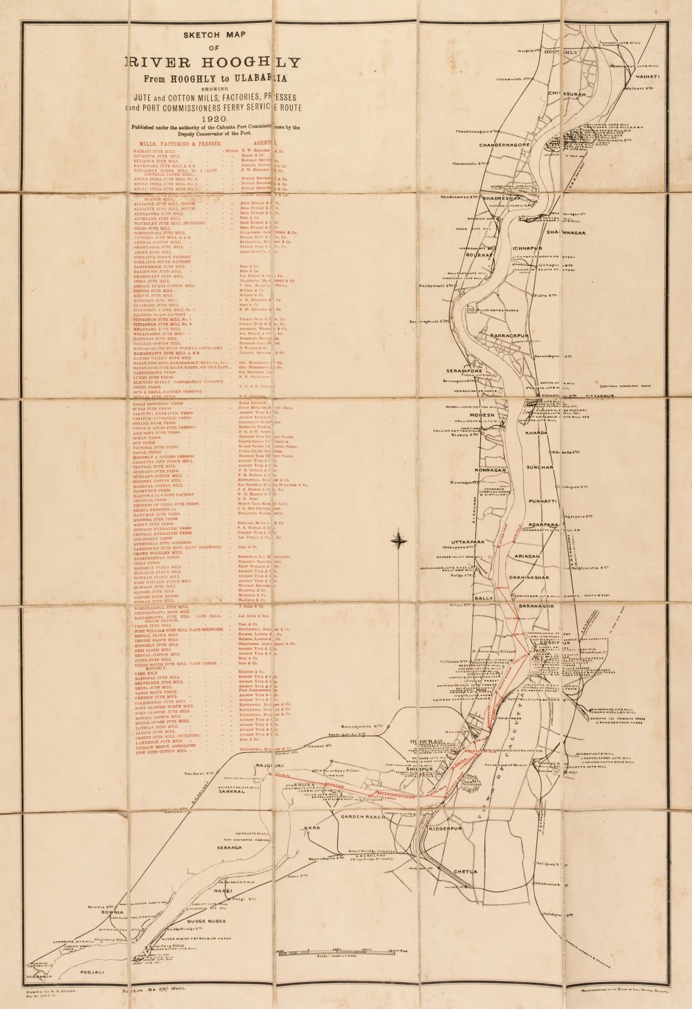 India. Ghose (R. S.), Sketch map of River Hooghly from Hooghly to Ulabaria..., 1920