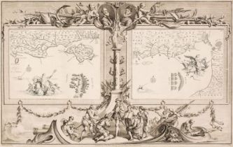 Pine (John), Two charts (on one sheet) showing the progress of the Spanish Armada, 1739