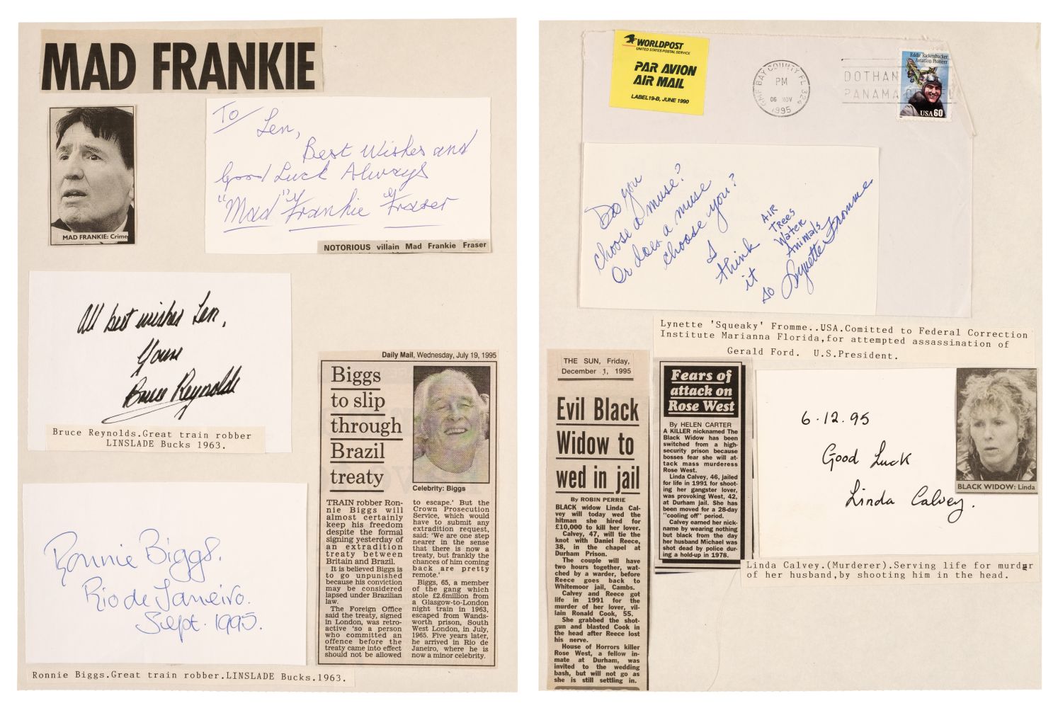 Police & Criminal Autographs. An unusual collection of approximately 90 autographs, c. 1995