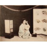 Japan. A seated young Japanese woman with a mirror, c. 1880