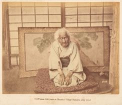 Japan. 'Old woman 102 years at Hanaoka Village Shinshiw, July 1886', albumen print photograph