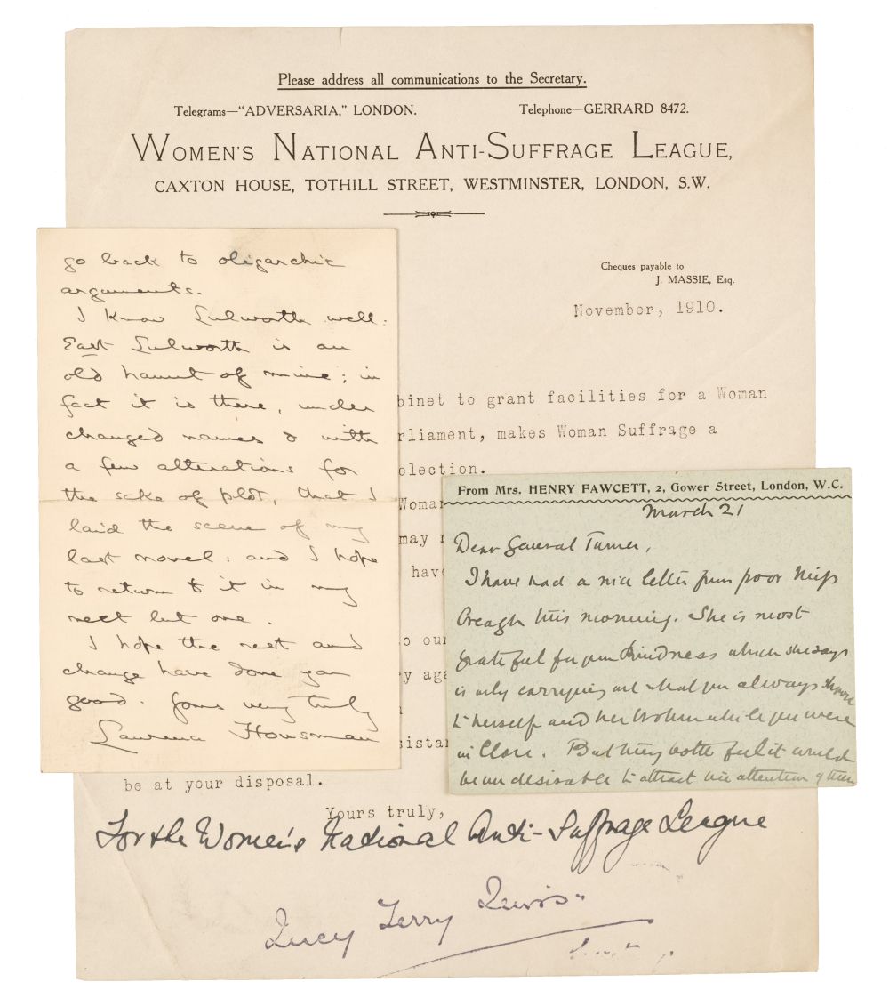 Fawcett (Millicent Garrett, 1847-1929). Autograph Notecard Signed, 'M. G. Fawcett'