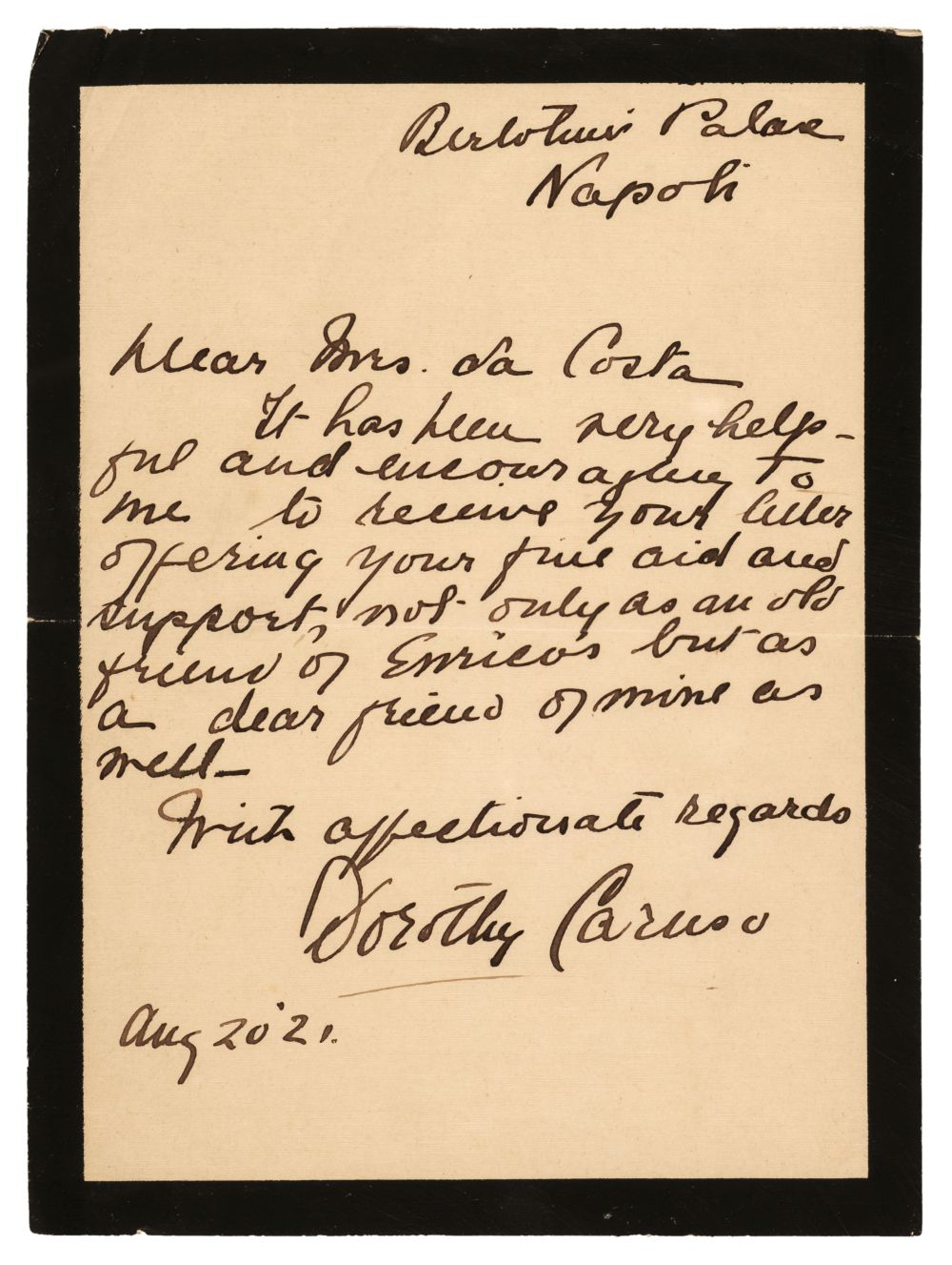 Caruso, Dorothy (1893 -1955), Autograph Letter Signed, ‘Dorothy Caruso’, 1921 - Image 3 of 3