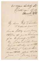 Seacole (Mary, 1805-1881). Autograph Letter Signed, 'Mary Seacole', 31 March 1869