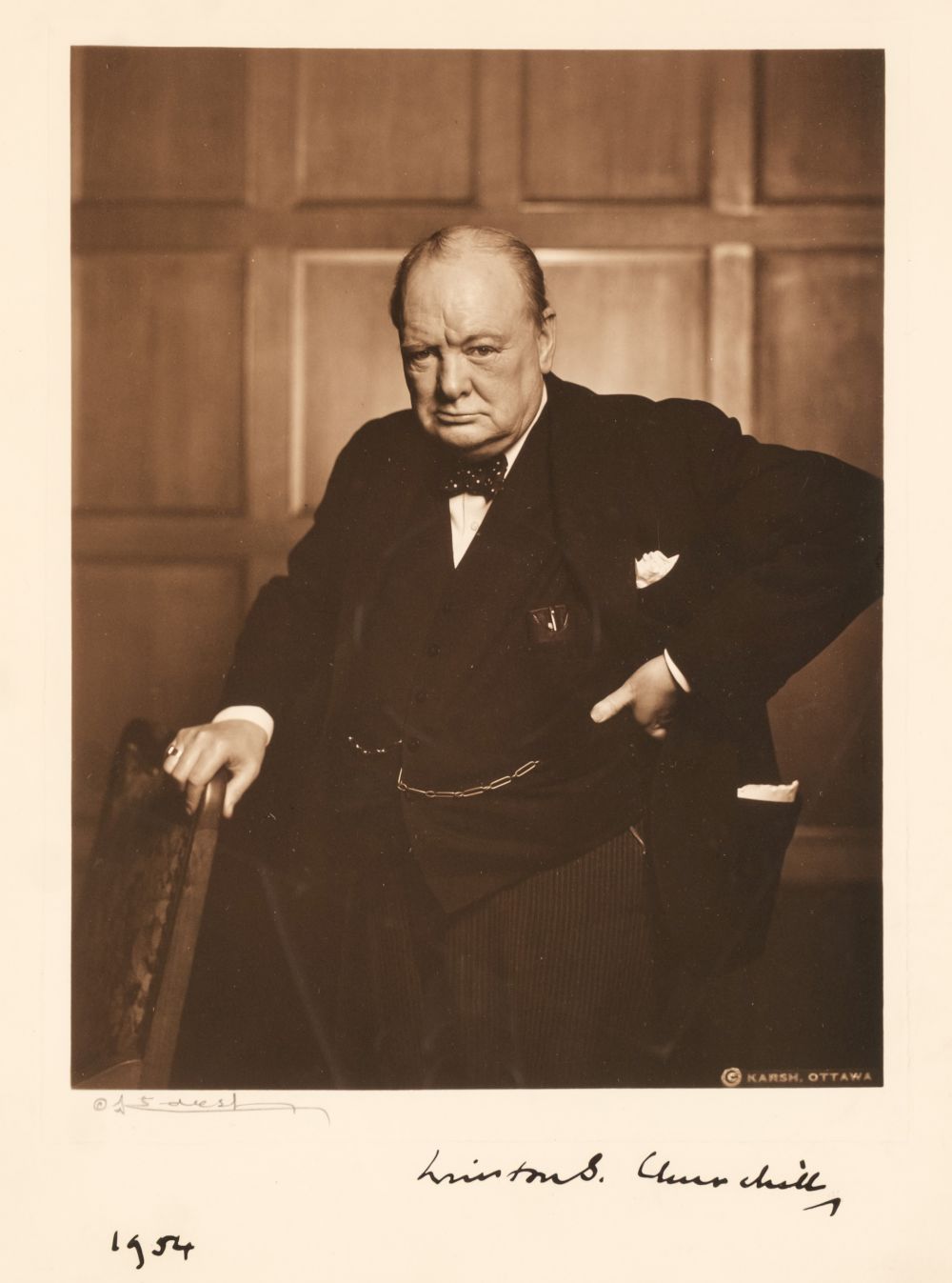 Churchill (Sir Winston Leonard Spencer, 1874-1965). A very fine, double-signed photograph
