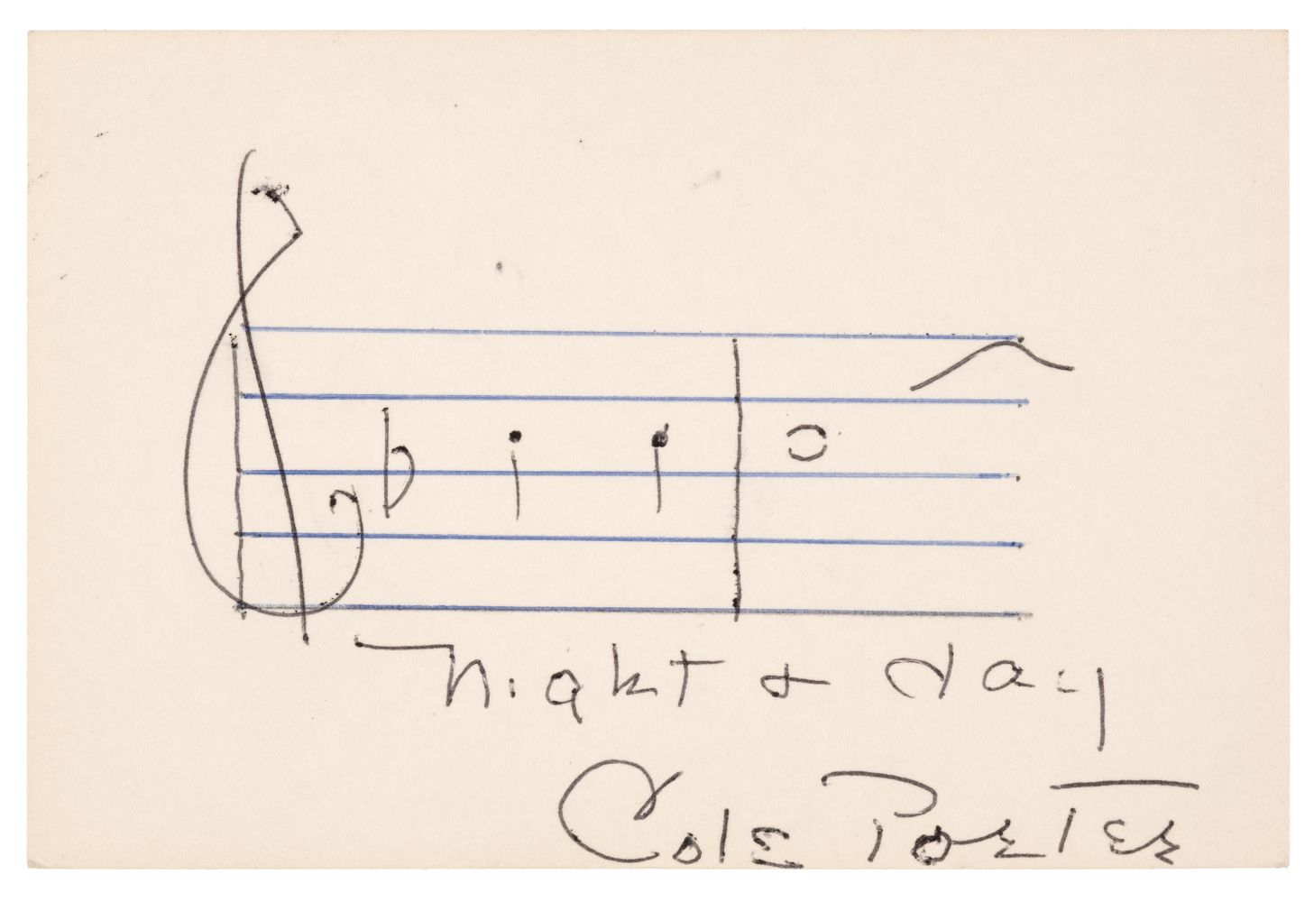 Porter (Cole, 1891-1964), Autograph Musical Quotation Signed, c. 1960