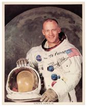 Aldrin (Buzz, 1930-). Signed and inscribed colour photograph, 'Buzz Aldrin', 1969