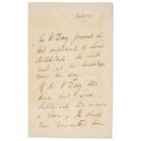 Davy (Humphry, 1778-1829), Autograph Letter Signed in the third person, Monday, no date