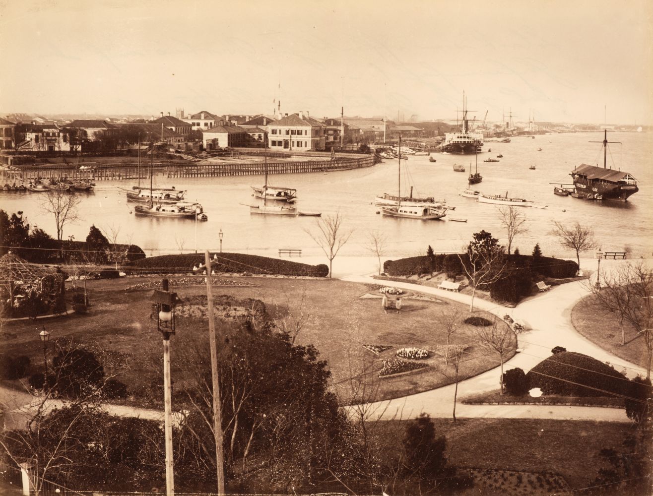 China. Shanghai harbour and public gardens, [and] the Bund, Shanghai, c. 1870