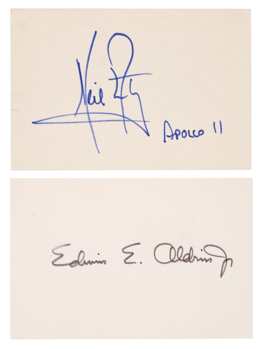 Armstrong (Neil, 1930-2012), Bold blue ink signature, 'Neil Amstrong APOLLO II', 1969