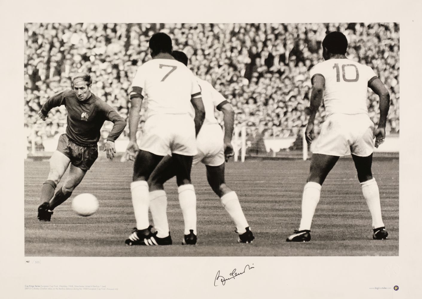 Football. A limited edition photographic print, signed by Bobby Charlton, 1968