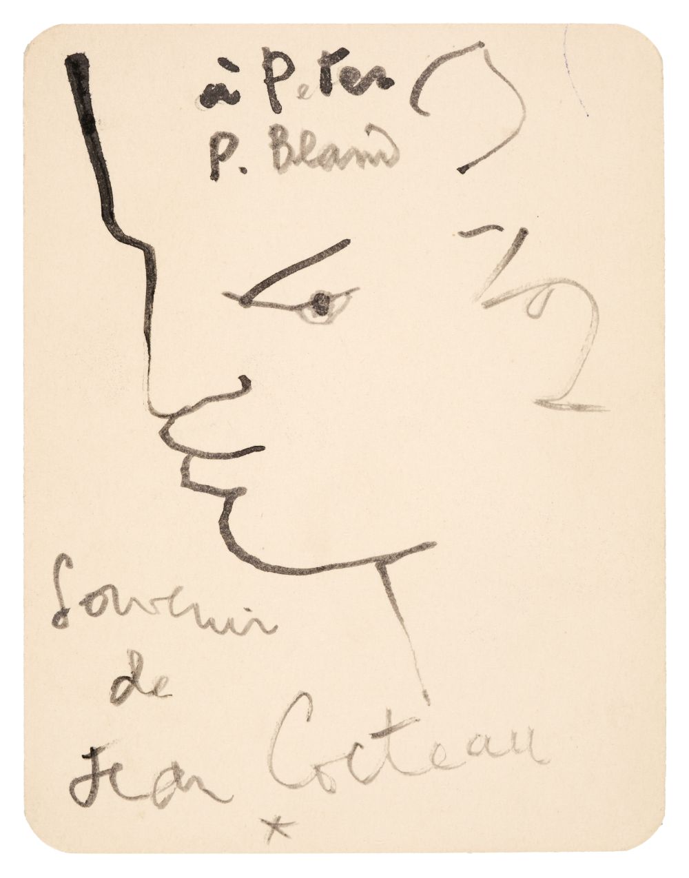 Cocteau (Jean, 1889-1963), Signed Notecard, c. 1950s