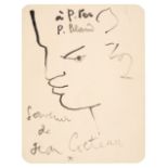 Cocteau (Jean, 1889-1963), Signed Notecard, c. 1950s