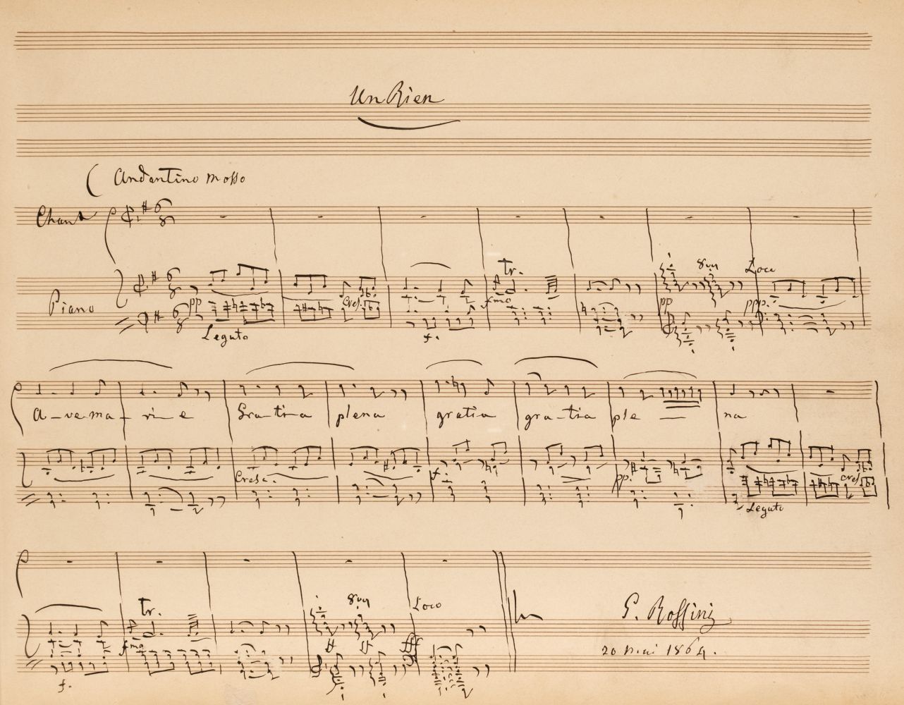 Rossini (Gioachino Antonio, 1792-1868). Autograph Musical Manuscript of 'Un Rien', 1864