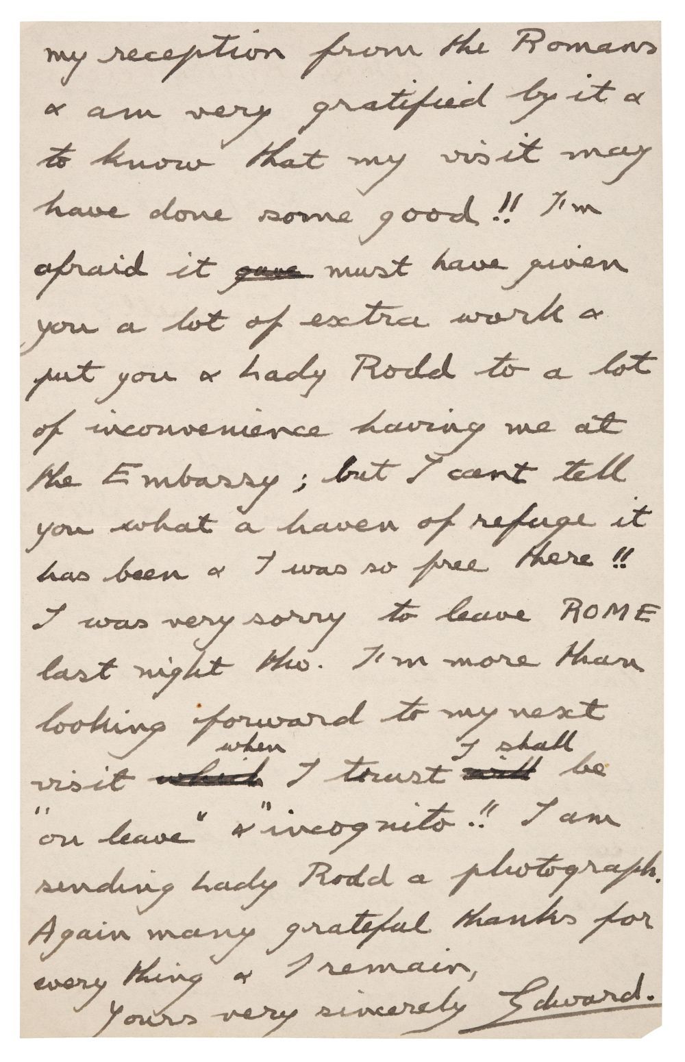 Edward VIII (1894-1972). Autograph Letter Signed as Prince of Wales, 'Edward', 30 May 1918