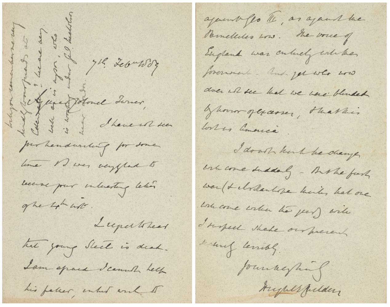 Irish History. Childers (Hugh Culling Eardley, 1827-1896). Autograph letter signed ‘Hugh Childers’