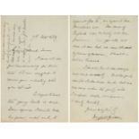 Irish History. Childers (Hugh Culling Eardley, 1827-1896). Autograph letter signed ‘Hugh Childers’