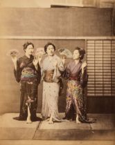 Japan. Three young Japanese women in traditional dress