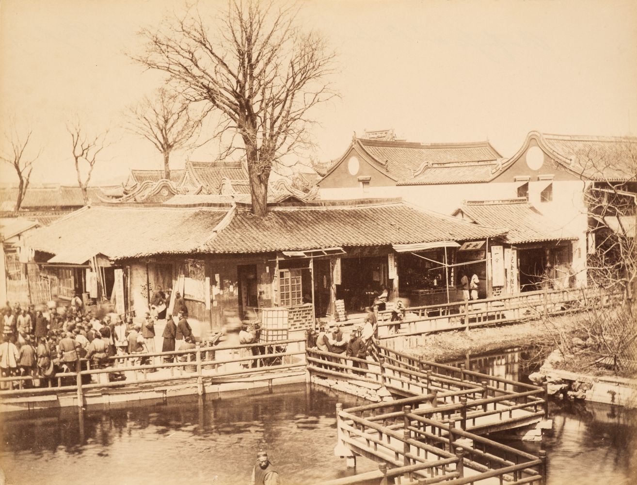 China. Zig Zag Bridge in front of Woo Sing Ding Tea House, Shanghai, c. 1870
