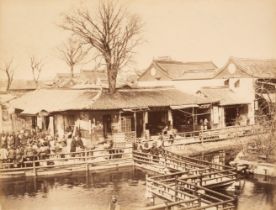 China. Zig Zag Bridge in front of Woo Sing Ding Tea House, Shanghai, c. 1870