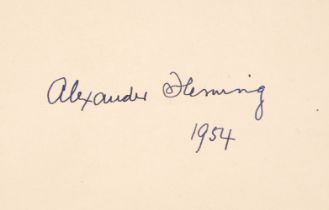 Fleming (Alexander, 1881-1955). Vintage blue ink signature, ’A. Fleming, 1954’,