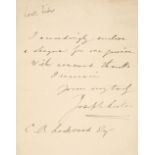 Lister (Joseph, 1827-1912), Autograph Letter Signed, ‘Joseph Lister’, 15 May 1889