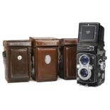 Rolleiflex 3.5T, Yashica-24 and Yashica-A medium format film cameras