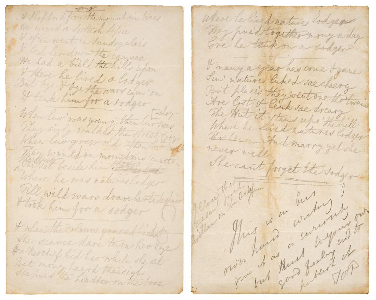 Clare (John, 1793-1864), Autograph Manuscript Poem, [Northampton Lunatic Asylum], c. early 1840s