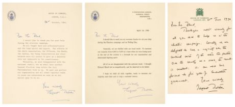 Thatcher (Margaret Hilda, 1925-2013), A group of 3 Letters Signed, ‘Margaret Thatcher’, 1964-70