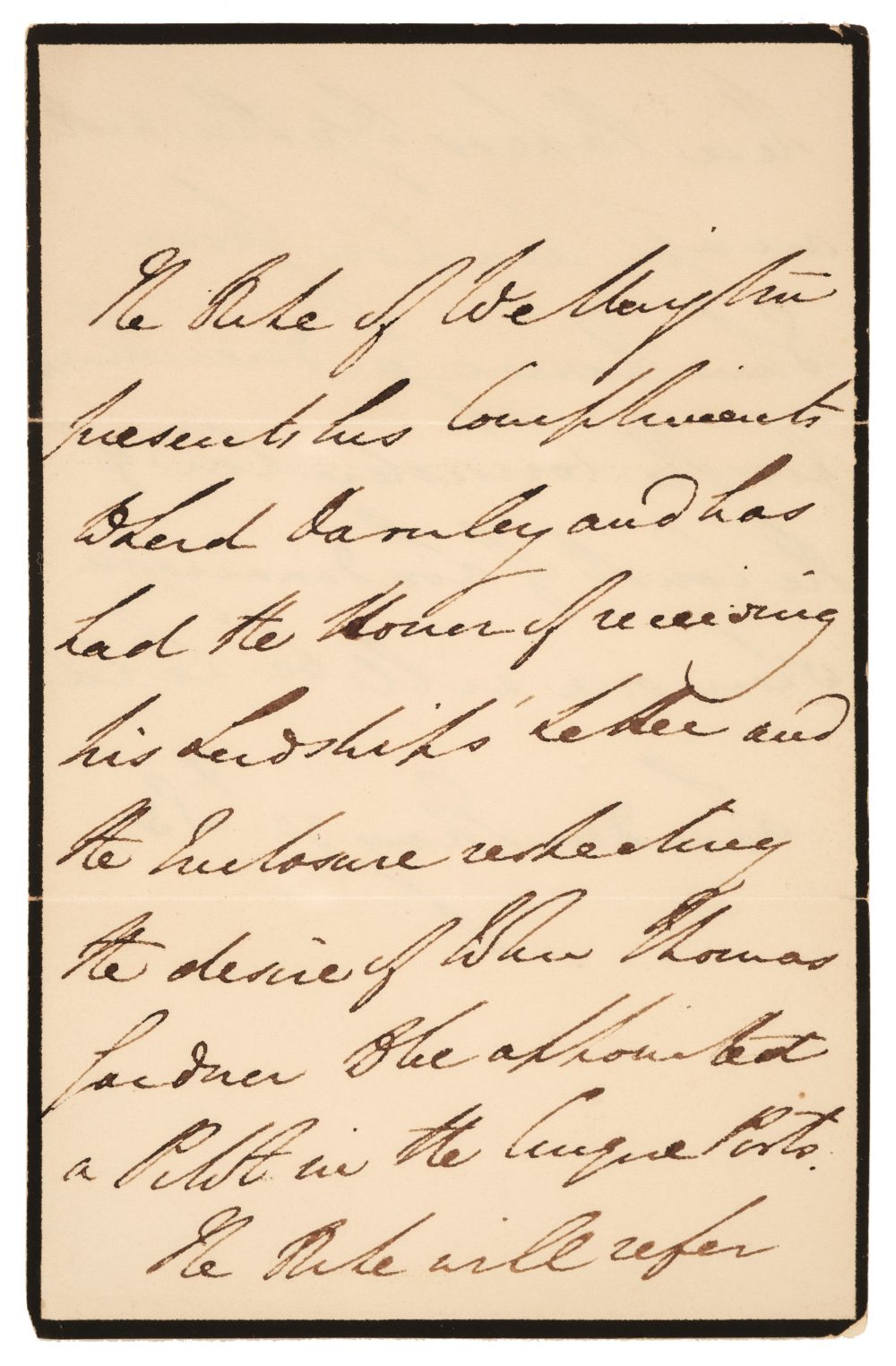 Wellesley (Arthur, 1769-1852). Autograph Letter Signed in the third person, 30 May 1831