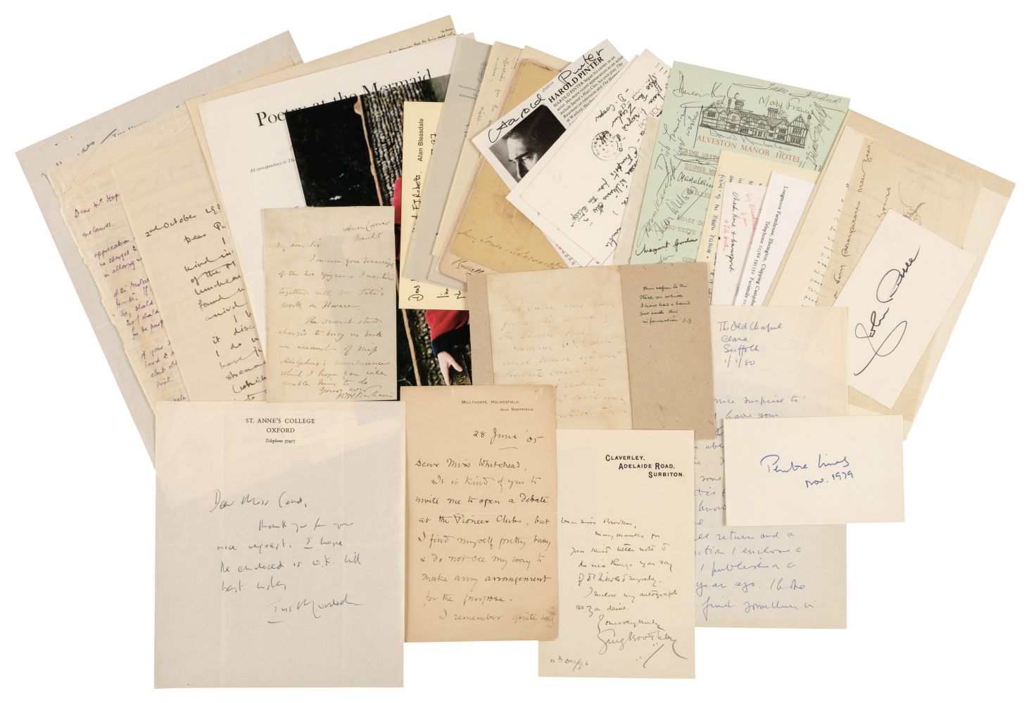 Literary Autographs. A collection of 35 literary autographs, mostly 20th century