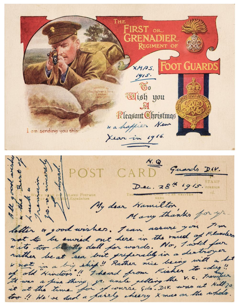 Edward VIII (1894-1972), Autograph Postcard Signed, 'Edward', HQ, Guards Div., 28 December 1915