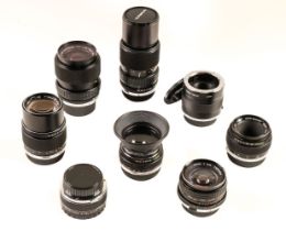 Olympus OM-system Zuiko prime and zoom lenses (28mm, 50mm, 135mm, 35-70mm, 75-150mm)