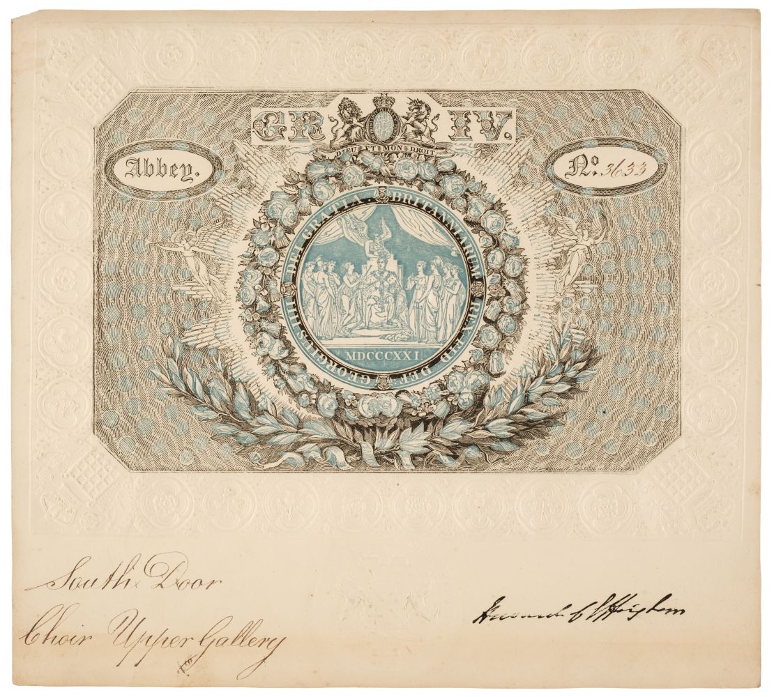 George IV (1762-1830). A printed ticket for admission to Westminster Abbey, 1821