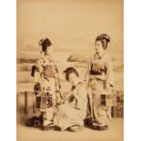 Japan. A group of 3 Japanese girls in traditional dress, c. 1880