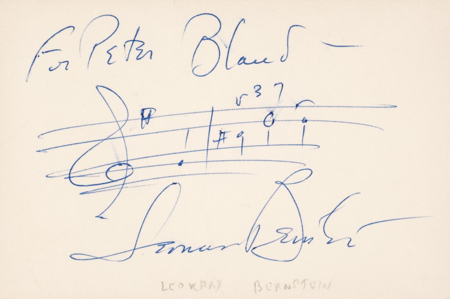 Bernstein (Leonard, 1918-1990), Autograph Musical Quotation Signed, ‘Leonard Bernstein’
