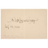 Tagore (Rabindranath, 1861-1941). Autograph Ink Signature on an off-white sheet of paper