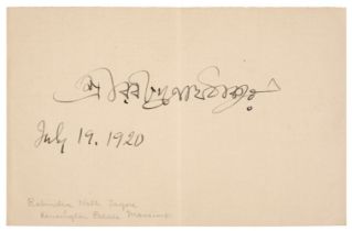 Tagore (Rabindranath, 1861-1941). Autograph Ink Signature on an off-white sheet of paper