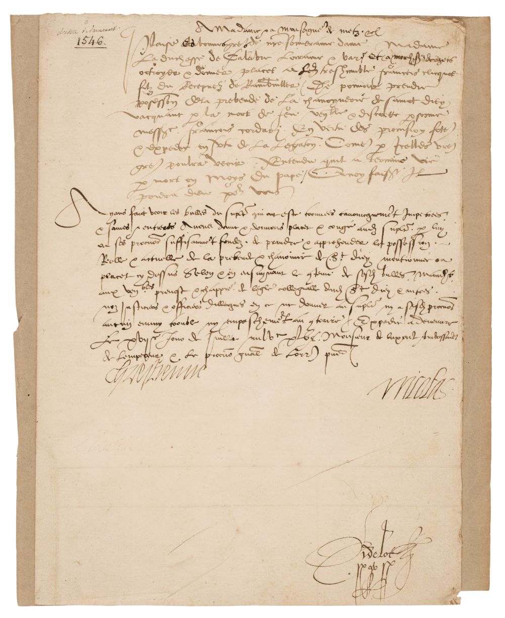 Christina of Denmark (1522-1590). Document Signed, 'Crestienne', 17 July 1546