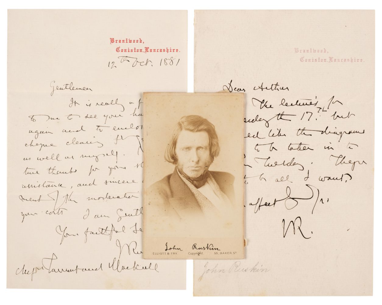 Ruskin (John, 1819-1900). Autograph Letter Signed, 'J. Ruskin', 12 October 1881