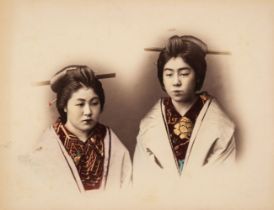 Japan. Vignetted headshots of two Japanese women, c. 1880