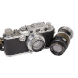 Leica III film camera (Ser. 158844) with Summar 50mm f/2 and Elmar 90mm f/4 lenses