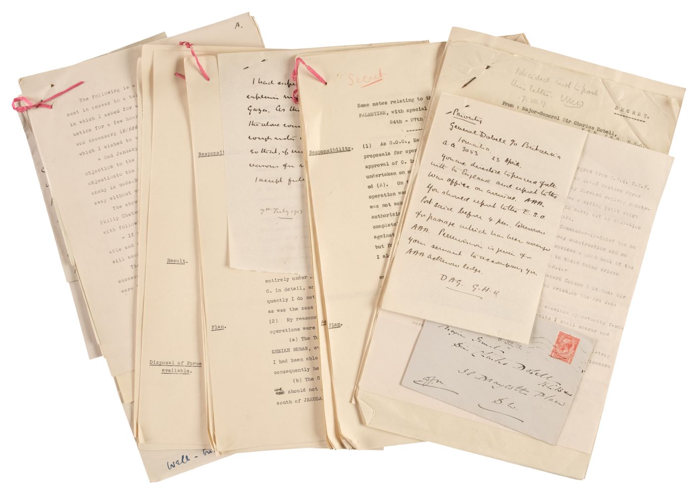 Egyptian Expeditionary Force and the Battle for Gaza. A group of 10 letters, c. 1917