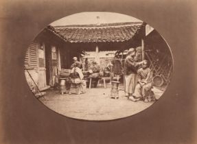 China. Itinerant Barbers, by William Saunders c. 1870