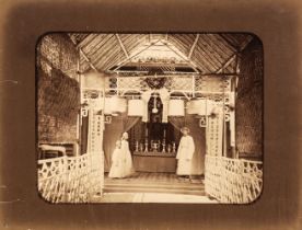 China. Chinese praying for a deceased person and dressed in white, c. 1870