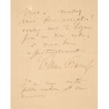 Franck (César, 1822-1890), Autograph Letter Signed, ‘César Franck’, [Paris], no date [1889/90]