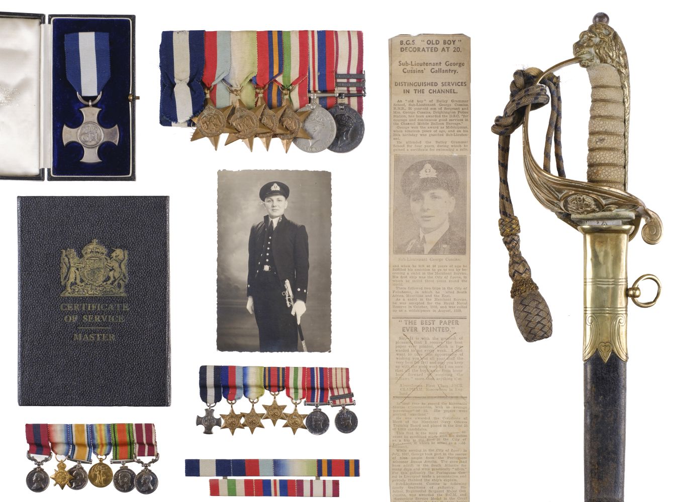 WWII Medals. '1940 Channel Mobile Balloon Barrage' D.S.C. group to Lt Comdr G. Cussins, Royal Navy