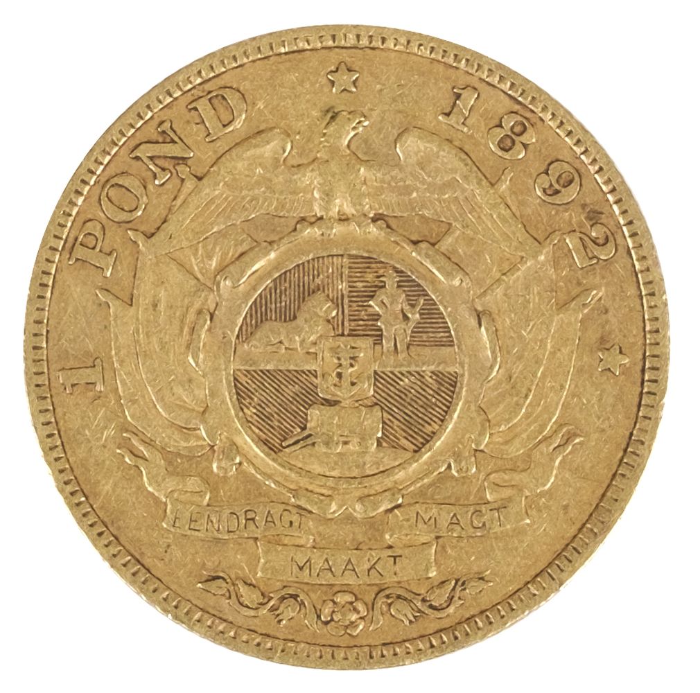 Gold Coin. South Africa, Paul Kruger, Pond, 1892, OS initials to the obverse, 7.6g